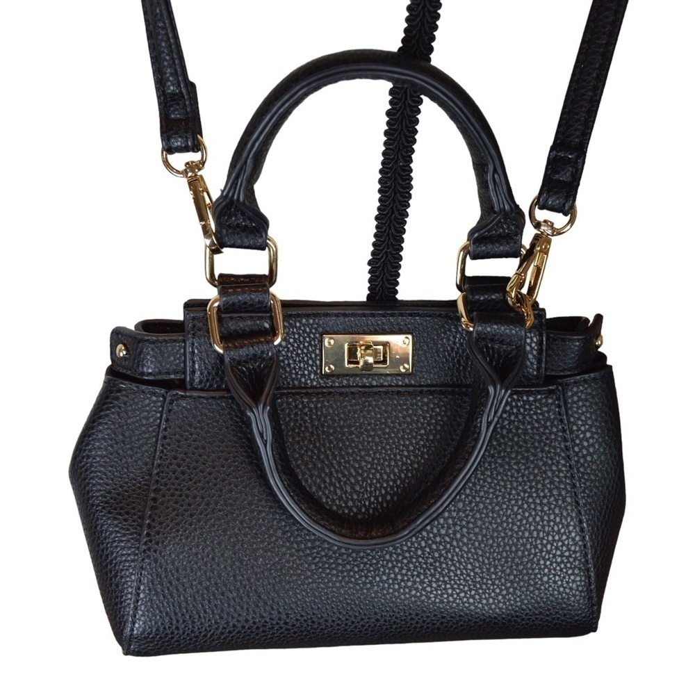 LIKE DREAMS Mini Faux Black Pebbled Leather Crossbody Convertible Bag